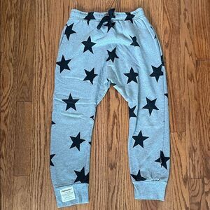 Nununu Black Star Print Gray Drawstring Joggers Sz 8-9